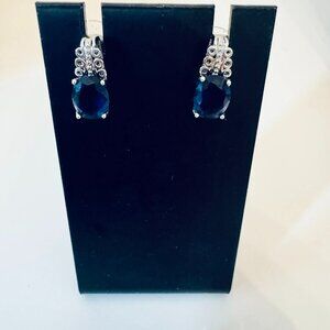 Midnight Blue Faceted Statement Drop Earrings | Silver Tone